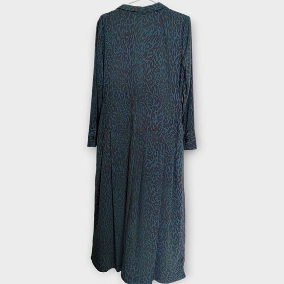 Top Shop Leopard Midi Sz 8 Turquoise Black Button Crepe Dress Academia Whimsicor - Picture 2 of 13